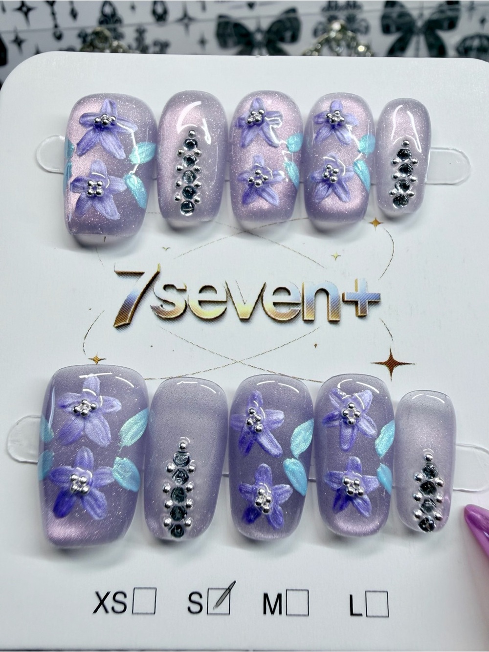 Seven7 Lilac Floral Rhinestone Press-On Nails